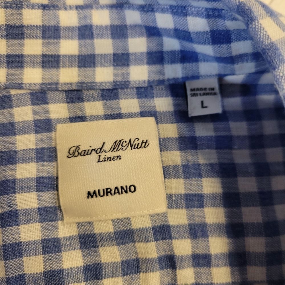 Murano Baird McNutt Linen Blue White Gingham Short Sleeve Button Down Shirt - Picture 6 of 10